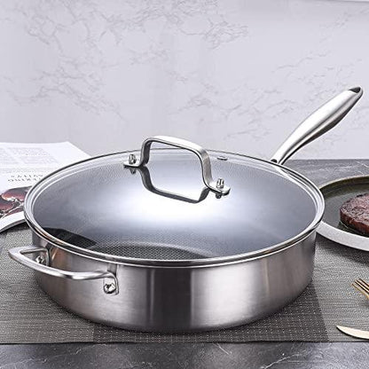 LOLYKITCH 6 QT Tri-Ply Stainless Steel Non-stick Sauté Pan with Lid,12 Inch Deep Frying pan,Large Skillet,Jumbo Cooker,Induction Pan,Dishwasher and Oven Safe.(Removable Handle) - CookCave