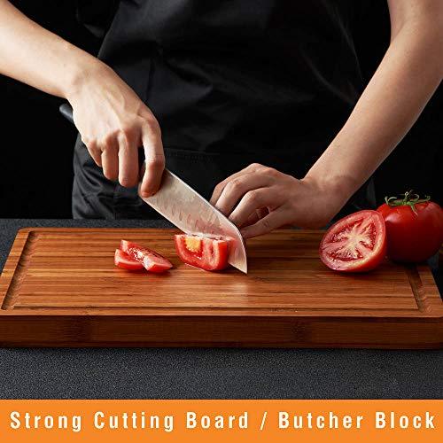 Bamboo Wood Cutting Board for Kitchen, 1" Thick Butcher Block, Cheese Charcuterie Board, with Side Handles and Juice Grooves, 16x11" - CookCave
