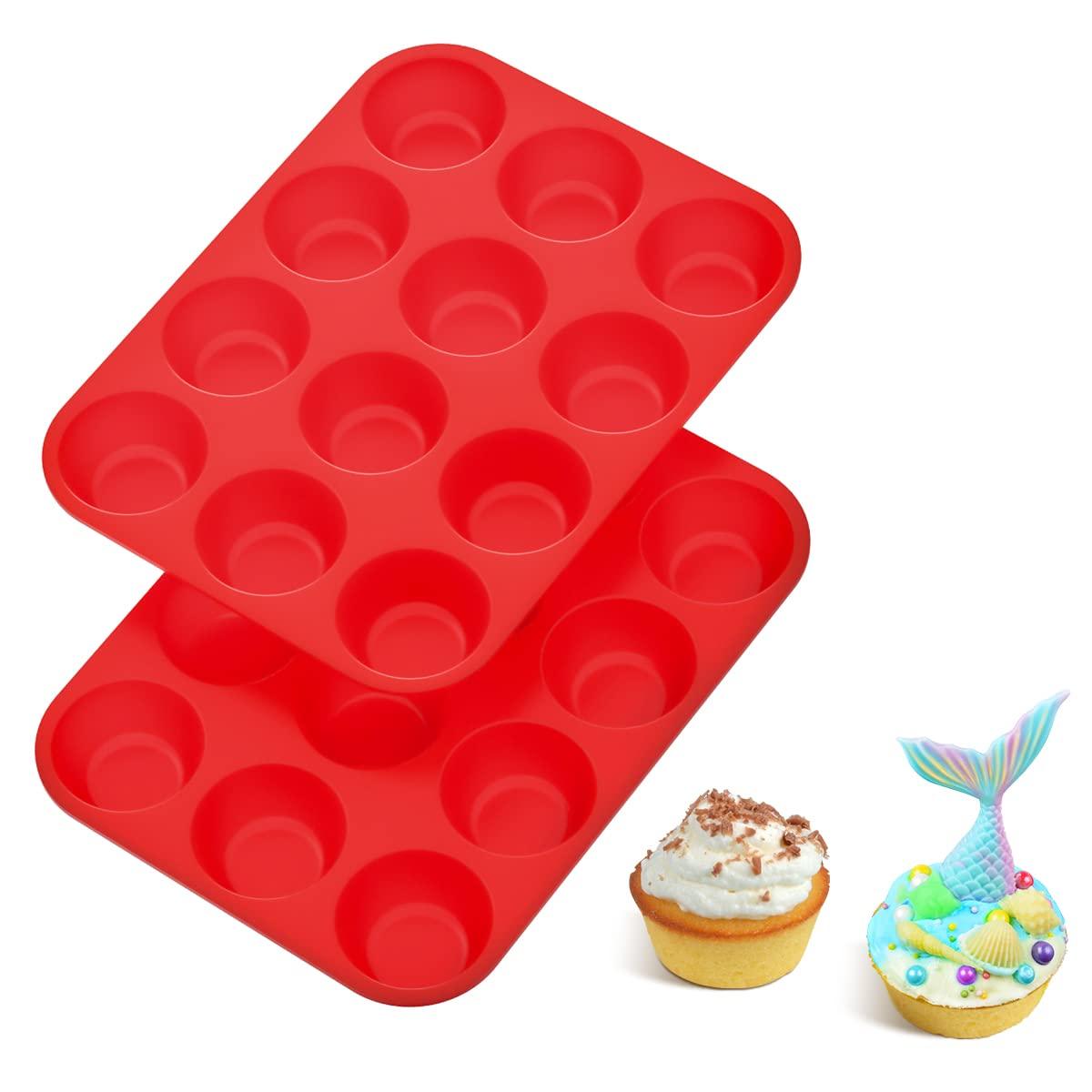 CAKETIME Silicone Muffin Pan, 12-Cup Cupcake Pan for Baking Muffin, Cake, Fat Bomb, 2-Pack Nonstick BPA Free - CookCave