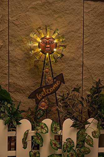 TERESA'S COLLECTIONS Yard Art Sign Sun Metal Wind Spinner with Solar Garden Lights, 36.6 Inch Vivid Sun Face Windmill Garden Decor for Outside, Outdoor Decorative Stake Lawn Ornaments Patio Decoration - CookCave