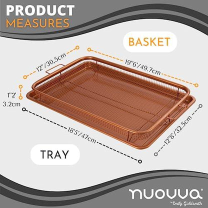 Copper Crisper Tray Non-Stick Oven Baking Tray with Elevated Mesh Crisping Grill Basket 2 Piece Set Extra Large 13"X19" – by Nuovva - CookCave