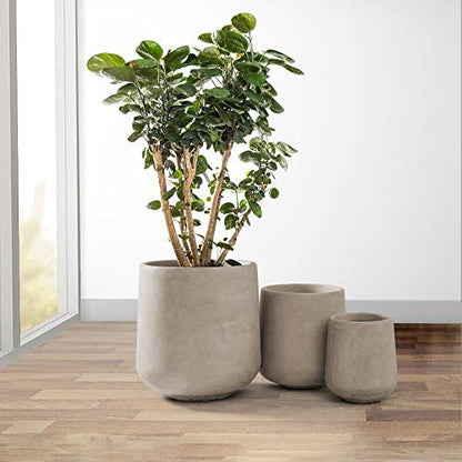 Kante 15.3"+11.6"+8.2" Dia Round Concrete Planter, Large Outdoor Indoor Planter Pots Containers with Drainage Holes and Rubber Plug for Home Garden Patio, Weathered Concrete - CookCave