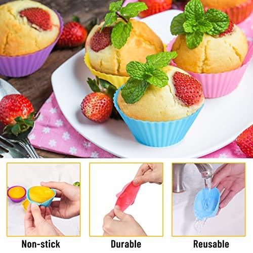 LetGoShop Silicone Cupcake Liners Reusable Baking Cups Nonstick Easy Clean Pastry Muffin Molds 4 Shapes Round, Stars, Heart, Flowers, 24 Pieces Colorful - CookCave