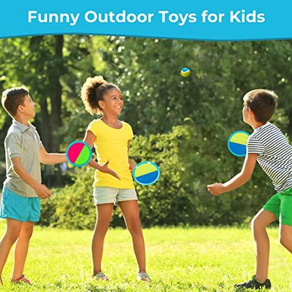 Kids Toys - Outdoor Games, Beach Toys, Toss and Ball Set with 4 Paddles and 3 Balls, Perfect Beach Games Sets Playground Sets for Backyards Easter Gifts for Kids/Adults/Family (Blue+Light Yellow) - CookCave