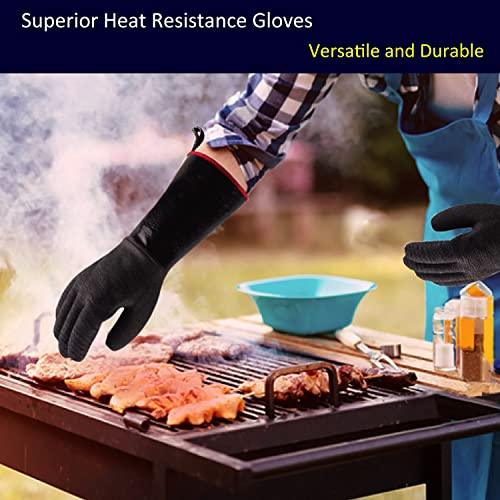 932°F Heat Resistant Gloves Non-Slip BBQ Gloves Waterproof Kitchen Gloves Fireproof Grilling Gloves Oil Resistant Barbecue Gloves Neoprene Coated Black Gloves for Fryer, Baking, Oven, Smoker,17in - CookCave