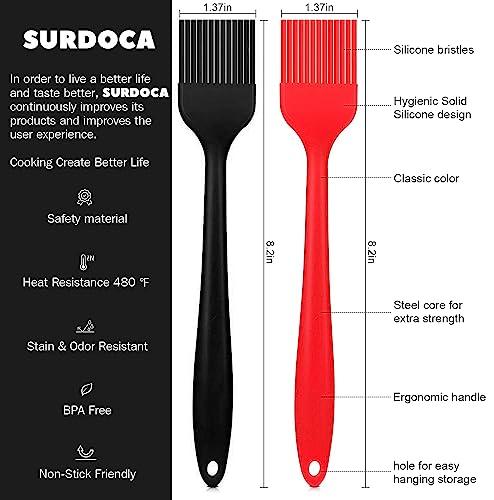 SURDOCA Silicone Pastry Basting Brush - 2Pcs 8.2 in Heat Resistant Brush for Baking Cooking Food, BPA Free Kitchen Brush for Sauce Butter Oil, Stainless Steel Core Design for Barbecue BBQ Grilling. - CookCave