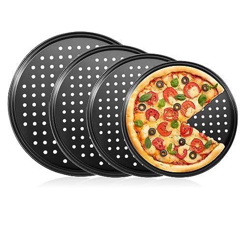 mobzio Round Pizza Pans with Holes, 4Pcs Pizza Pan for Oven, Perforated Pizza Tray for Oven, Non-Stick Pizza Baking Pans, Pizza Baking Sheet for Restaurant Home Kitchen, Pizza Pan Set 9/10/11/12 Inch - CookCave