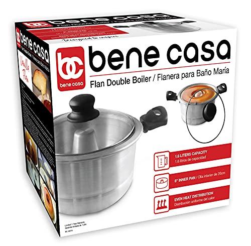 Bene Casa - Aluminum Flan Mold Double Boiler with Glass Lid (1.6 Liter) - Includes Aluminum Inner Pan (8") - Dishwasher Safe - CookCave