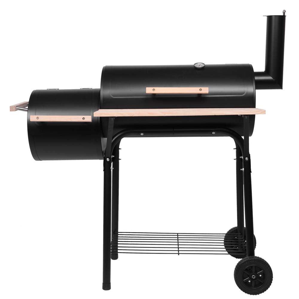 Barbecue Grill Cookers,Grill Oil Drum Charcoal Furnace,44 Inch Charcoal Grill and Offset Smoker, Portable Backyard Steel BBQ Oven with Wheels, Outdoor Patio Barbecue Cooker with Side Fire Box for Camping, Picnic, Party - CookCave