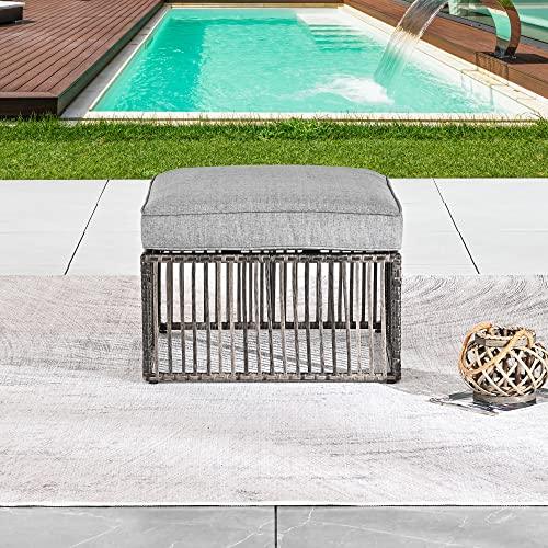 LOKATSE Home Patio Footstool Outdoor Ottoman with Soft Thick Cushion for Garden Yard Deck Poolside, Gray - CookCave