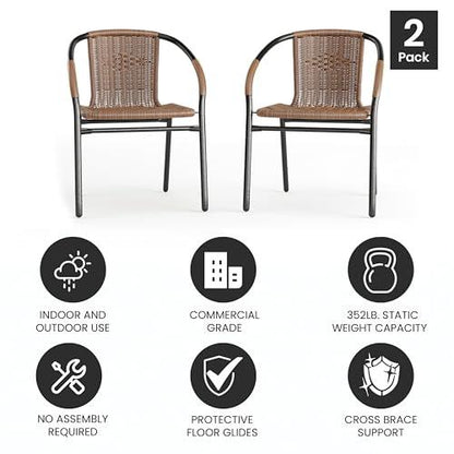 EMMA + OLIVER 2 Pack Medium Brown Rattan Indoor-Outdoor Restaurant Stack Chair - CookCave