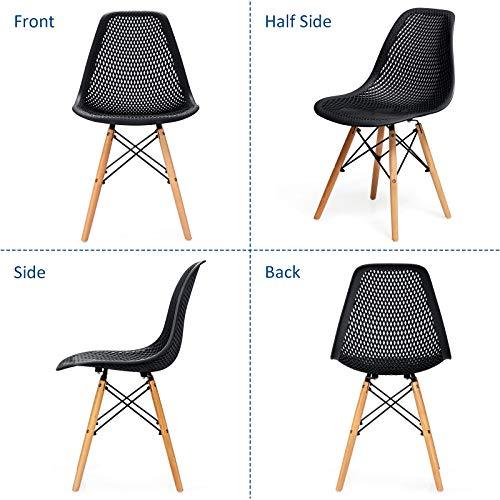 Giantex Set of 4 Modern Dining Chairs, Outdoor Indoor Shell PP Lounge Side Chairs with Mesh Design, Beech Wood Legs, Tulip Leisure Chairs, DSW Dining Chairs for Kitchen, Dining Room, Black - CookCave