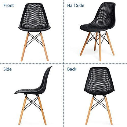 Giantex Set of 4 Modern Dining Chairs, Outdoor Indoor Shell PP Lounge Side Chairs with Mesh Design, Beech Wood Legs, Tulip Leisure Chairs, DSW Dining Chairs for Kitchen, Dining Room, Black - CookCave