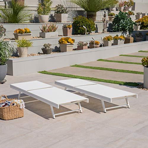 Christopher Knight Home Salton Outdoor Aluminum and Mesh Chaise Lounge Set, 2-Pcs Set, White / White - CookCave