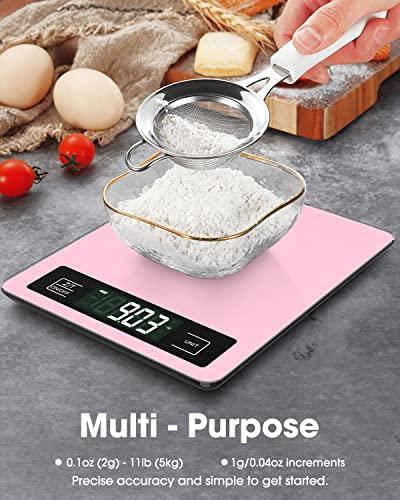 Mik-Nana Food Scale Pink, 11lb Digital Kitchen Scale Weight Grams and Oz for Baking Cooking, 1g/0.04oz Precise Graduation, Waterproof Tempered Glass Platform - CookCave