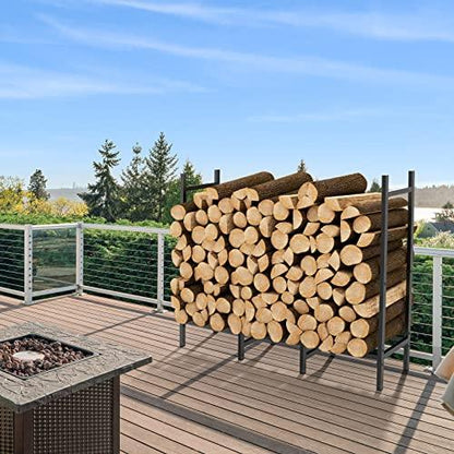 4ft Outdoor Indoor Firewood Rack Holder for Fireplace Wood Storage, Adjustable Stacker Stand, Heavy Duty Fire Logs Stand Stacker Holder for Fireplace Metal Lumber Storage Carrier Organizer - CookCave