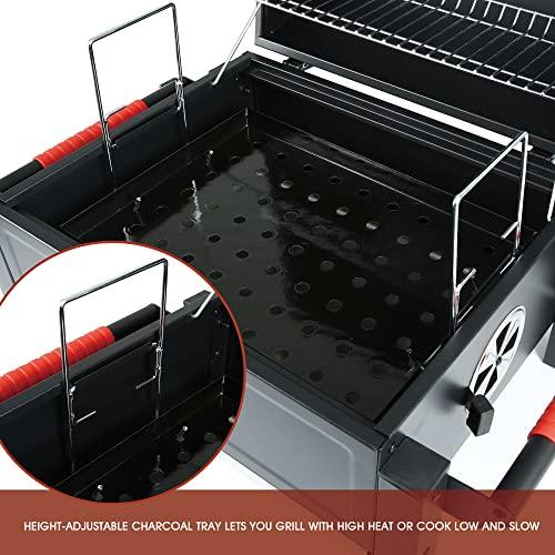 Feasto Portable Charcoal BBQ Grill Grates with Cast Iron Grill, Tabletop Charcoal Grill with 354 Sq. In Cooking Area, for Outdoor Camping and Picnic, Black, L26.8’’x W20’’x H21.3’’ - CookCave