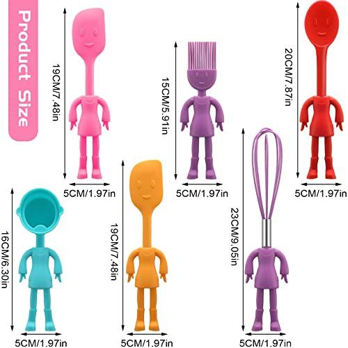 Human Shaped Kitchen Utensils Set 6 Piece Non Stick Heat Resistant Baking Tools Kitchen Gadgets Silicone Cute Utensils with Comfortable Grip Handle, Dishwasher Easy Clean and Stand up Kitchenware - CookCave