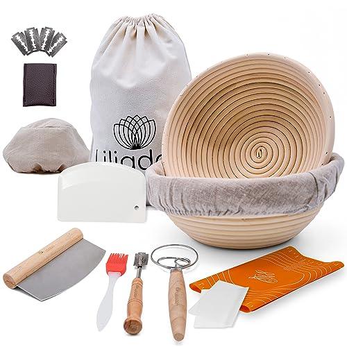 Liliadon Proofing Baskets Sourdough Starter Set of 11 - 2 Round 9 Inches Banneton Bread Basket, Supplies and Tools for Bread Baking Starter Kit Perfect for Gift - CookCave