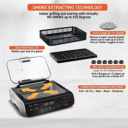 Gourmia Smokeless Indoor Grill & Air Fryer raclette grill with Smoke Extracting Technology Extra-Large Nonstick Cooking electric grill indoor Korean BBQ Style 6 Quart FoodStation™ - CookCave