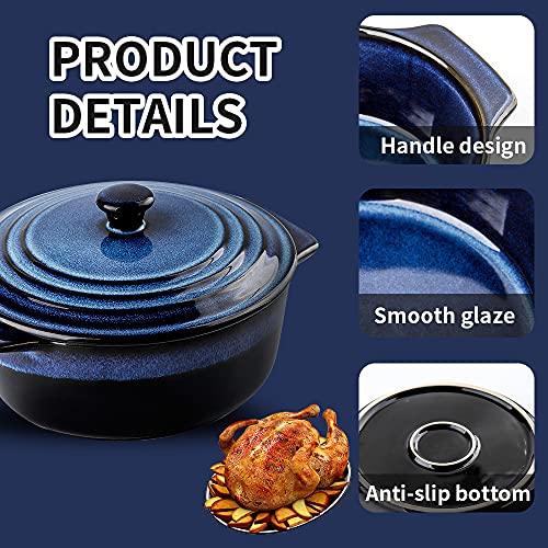 KOOV Ceramic Casserole Dish with Lid Oven Safe, 2 Quart Casserole Dish, Covered Round Casserole Dish Set, 9 inch Baking dish With Lid for Dinner, Deep Casserole Cookware Set, Reactive Glaze - CookCave