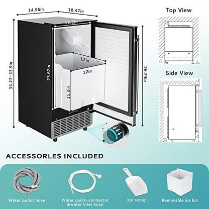 EUHOMY Commercial Under Counter Ice Maker Machine, 80 Lbs/Day Auto-Cleaning & 24H Timer,Drain Pump, Stainless Steel Built-in Freestanding Ice Maker, 24 Lbs Storage, Perfect for Commercial & Home Use - CookCave