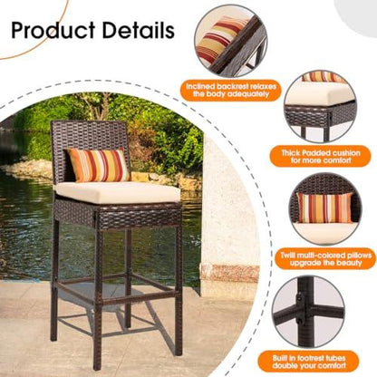 Sundale Outdoor Bar Stools 30 Inch Seat Height Set of 2, Patio Wicker Counter Stools with Back Rest, High Brown Rattan Chair with Pillow & Beige Cushion, All-Weather Armless Tall Pub Barstool - CookCave