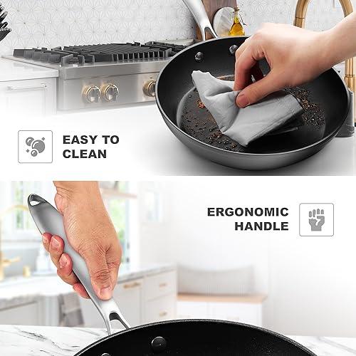 Frying Pans Nonstick - 10" Non Stick Frying Pan with Lid Splatter Screen - Lightweight Aluminum Fry Pan Skillet Includes Spatula - 2" Deep Egg Pan, PFAS-Free and PFOA Free, Dishwasher Safe, Oven Safe - CookCave