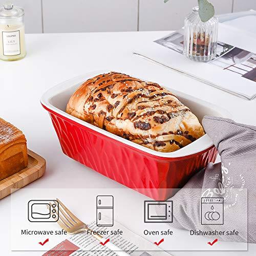 KOOV Ceramic Loaf Pan for Baking Bread, 9 x 5 inch Bread Pan, Rectangular Bread Loaf Pan, Ceramic Bakeware for Cooking, Home Kitchen, Bread Baking Pan Texture Series (Red) - CookCave