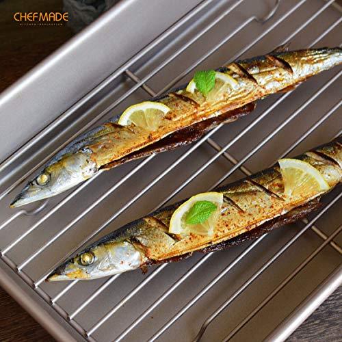 CHEFMADE Roasting Pan with Rack, 13-Inch Non-Stick Rectangular Deep Dish Oven-BBQ Bakeware for Oven Baking 9" x 13" x 2.4" (Champagne Gold) - CookCave