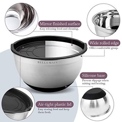 Bellemain Stainless Steel Non-Slip Mixing Bowls with Lids (4-Piece Set) - CookCave