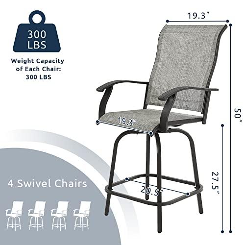 UDPATIO Patio Swivel Bar Stools Chair of 4, Outdoor Bar Height Set, All Weather High Back and Armrest Patio Stools & Bar Chairs for Backyard, Lawn Garden, Balcony and Pool, Grey White - CookCave