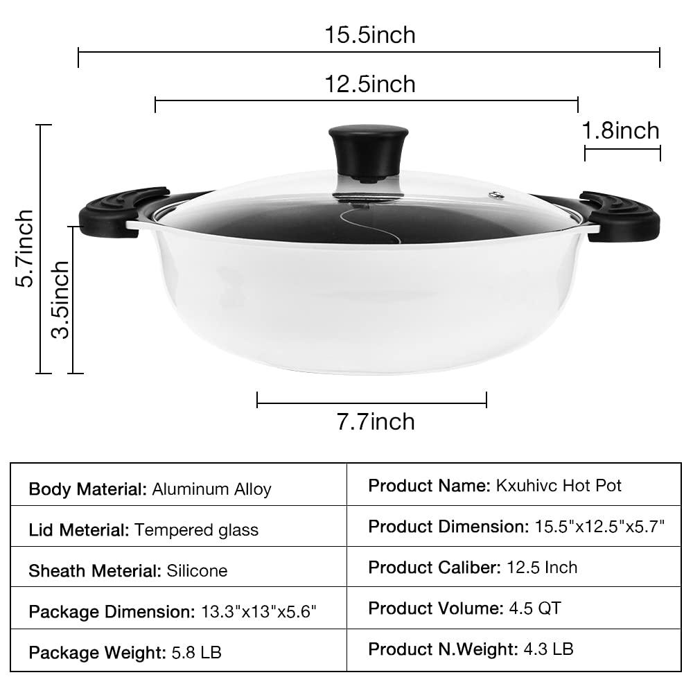 Hot Pot with Divider for Induction Cooker Dual Sided Soup Cookware Two-flavor Chinese Shabu Shabu Pot for Home Party Family Gathering, 4.5 Quart (White) - CookCave