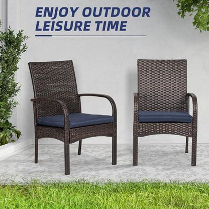 SAILARY 2 Pack Wicker Patio Dining Padded Cushions Outdoor Rattan Chairs with Armrest Support 350 lb, Brown - CookCave