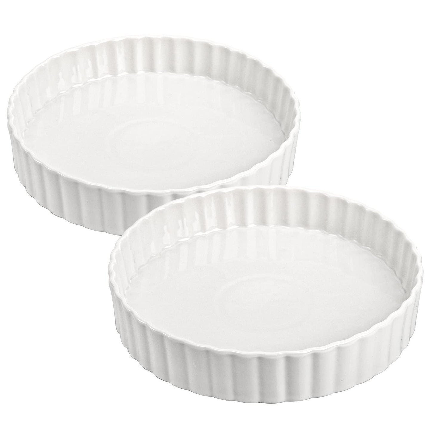 Foraineam 2 Pack Porcelain Quiche Tart Baking Pan, 9.5 Inches Round Pie Pan for Baking, Oven Safe - CookCave