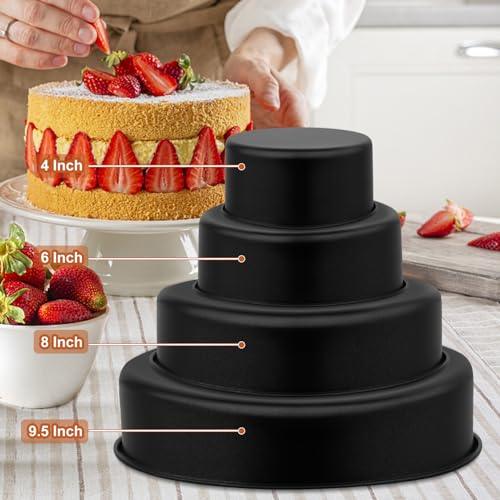P&P CHEF Cake Pan Set of 4 (4 + 6 + 8 + 9.5 Inch), Nonstick Round Baking Pans for Layer Cake, Perfect for Birthday Weeding Christmas, Stainless Steel Core & One-piece Design, Oven & Pot Safe - CookCave