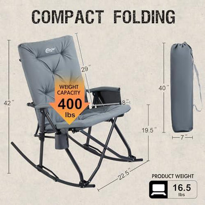 PORTAL Folding Rocking Chair Indoor & Outdoor Thick Padded Rocking Recliner Chair Portable Camping Rocker for Patio Front Porch Backyard Lawn Living Room, Supports 400 LBS - CookCave