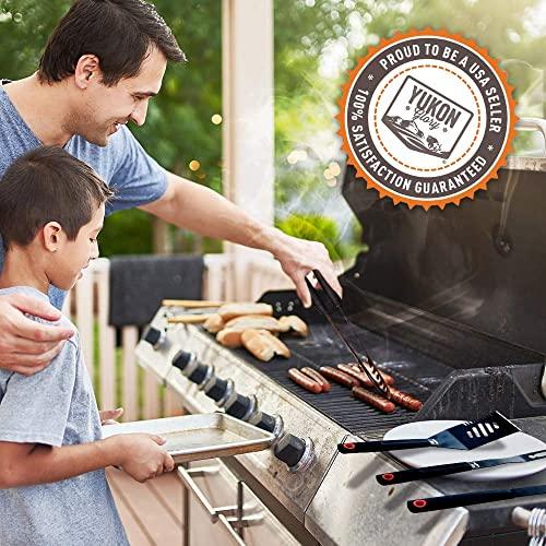 Yukon Glory™ Heavy Duty 5 Piece Grilling Tools Set, Durable Stainless Steel BBQ Accessories, Long Handle 3 in 1 Spatula, Tongs, Brush, Grill Fork, Thick Grilling Gloves, Gift Set - CookCave