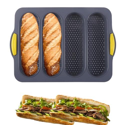 loaf pan atrccs Set of 1 with four buns French bread loaf pan bread pan non-stick pan easy to release household silicone food baking breakfast afternoon tea romantic dinner tool (black) - CookCave