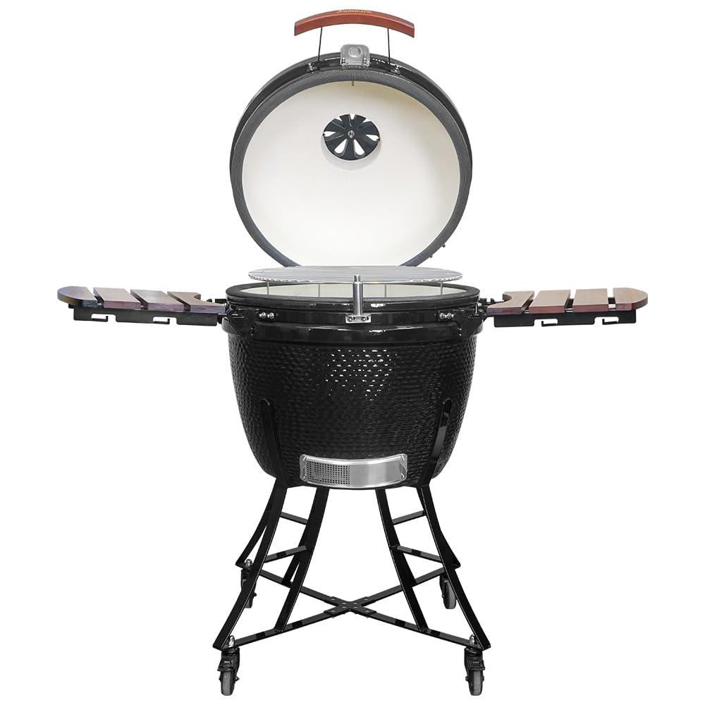Kalamera 24” Ultimate Outdoor Ceramic Grill Kamado with Cart and Side-wings Black - CookCave