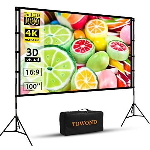 Projector Screen with Stand,Towond 100 inch Outdoor Projector Screen Portable Indoor Projection Screen 16:9 4K Rear Front Movie Screen with Carry Bag for Home Backyard Theater - CookCave