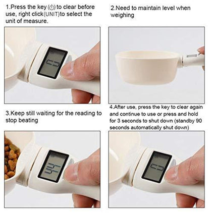 DANGSHUO Dog Food Scale Cup Cat Food Bowl Kitchen Scale Bowl Spoon Measuring Cup Portable LED Display White - CookCave