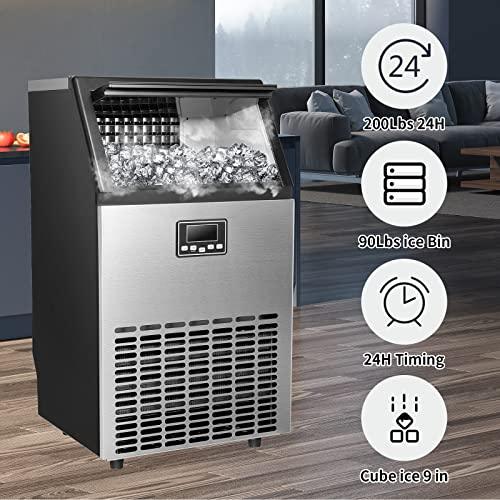 Xbeauty Commercial Ice Maker, Self-Cleaning ice Machine 100LBS/24H, Stainless Steel Freestanding Ice Maker Machine with 33LBS Bin,Include Scoop - CookCave