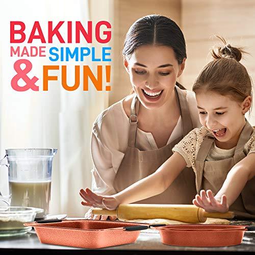 NutriChef, Bakeware Set, Baking Pans, Includes: Cookie Sheet(Large, Med), Roasting Pan, Loaf Pan, Pizza Pan, Muffin Pan(12, 24), Square Pan, Cake Pan(2), Nonstick, Kitchen Oven Trays, Copper, 10 pc - CookCave