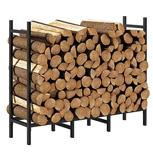 4ft Outdoor Indoor Firewood Rack Holder for Fireplace Wood Storage, Adjustable Stacker Stand, Heavy Duty Fire Logs Stand Stacker Holder for Fireplace Metal Lumber Storage Carrier Organizer - CookCave