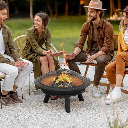 YITAHOME 24in Steel Replacement Fire Bowl with Round Spark Screen, Poker and Detachable Grate, Wood Burning Fire Pit Bowl for DIY or Existing Outdoor Patio Fire Pit - CookCave