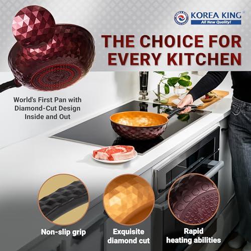 KOREA KING Premium Non Stick Frying Wok Pan Hybrid, Titanium-Coated Nonstick Lid-Free Wok, Induction Cookware Compatible, Egg Omelet, Deep Stir Fry Saute Pans - All in One Pan For Cooking - 11 inch - CookCave