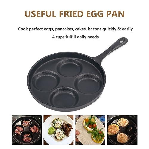 waykea 4-Cup Cast Iron Fried Egg Pan 9.5” Pancake Pan Burger Omelet Cooker Griddle Egg Skillet for Breakfast, Kitchen Cookware for Gas Stove & Induction Cooker - CookCave