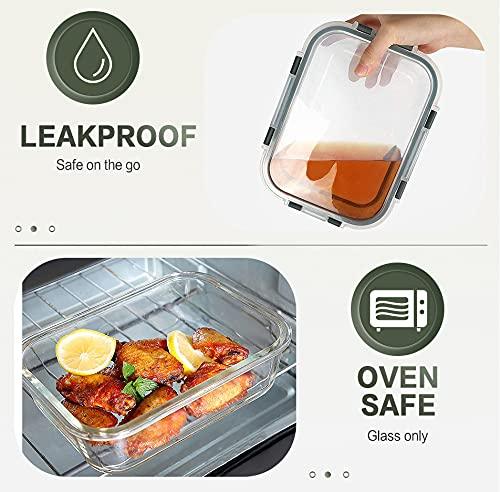 KOMUEE 10 Packs 30 oz Glass Meal Prep Containers,Glass Food Storage Containers with Lids,Airtight Glass Lunch Bento Boxes,BPA Free,Microwave,Freezer and Dishwasher,Gray - CookCave