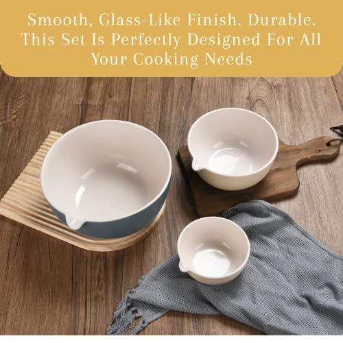 2LB Depot Prep Mixing Bowls Set of 3 - Ceramic Kitchen Bowls - Stackable Nesting Bowls Suitable for Serving, Baking, Prepping, and Stirring - Space-Efficient Storage - Allow Up to 2 Liter - CookCave